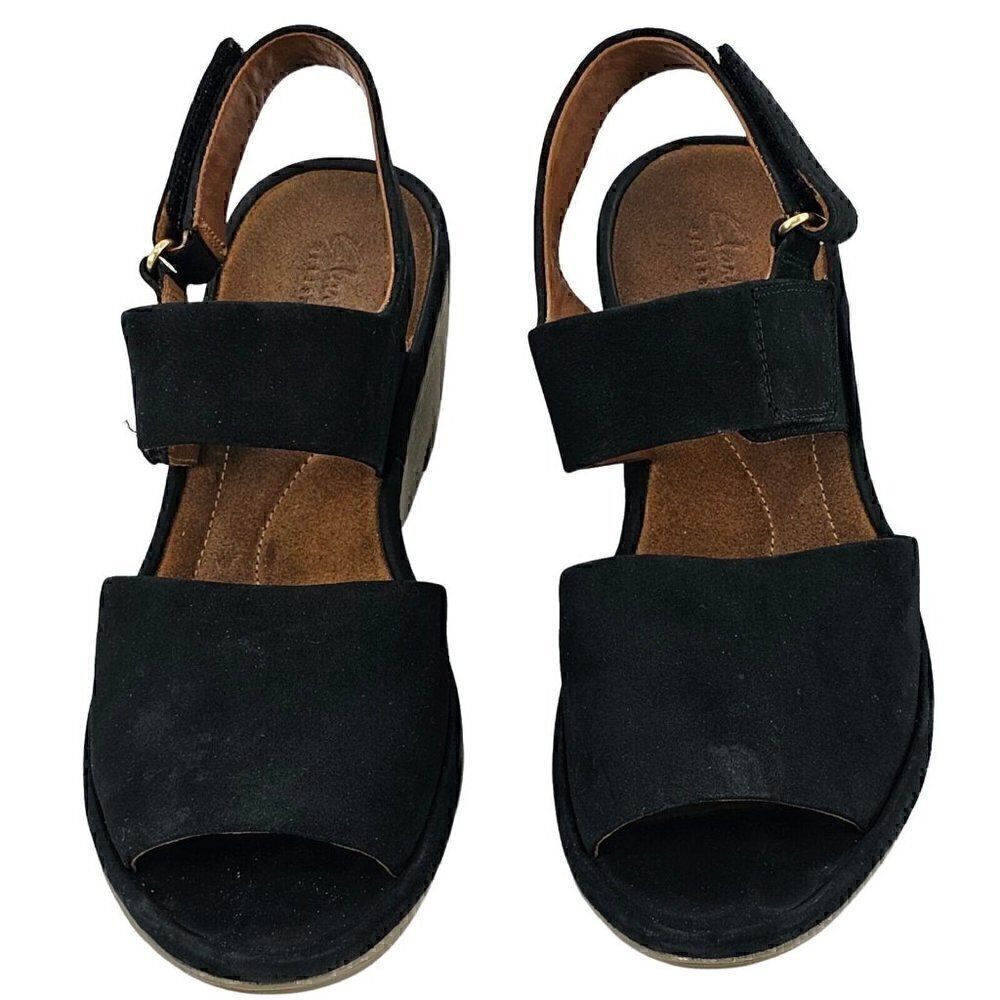 Clarks Black Suede Hook And Loop Open Toe Sling B… - image 2